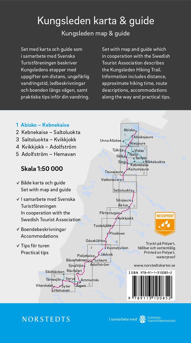 Carte & guide du Kungsleden n° 1 - Abisko - Kebnekaise (Suède) | Norstedts carte pliée Norstedts 