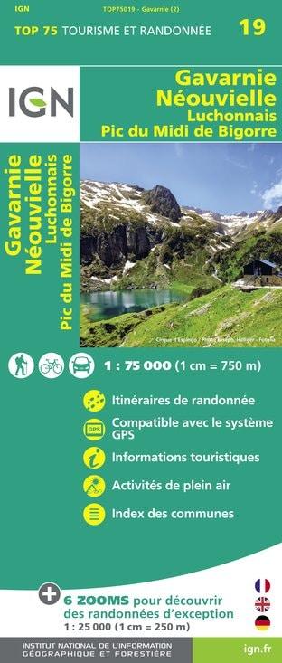 Carte IGN TOP 75 n° 19 - Gavarnie, Luchon, Néouvielle & Pic de Midi de Bigorre (Pyrénées) carte pliée IGN 