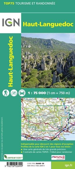 Carte IGN TOP 75 n° 22 - Haut Languedoc carte pliée IGN 