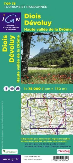Carte IGN TOP 75 n° 9 - Diois, Dévoluy & Haute Vallée de la Drôme carte pliée IGN 