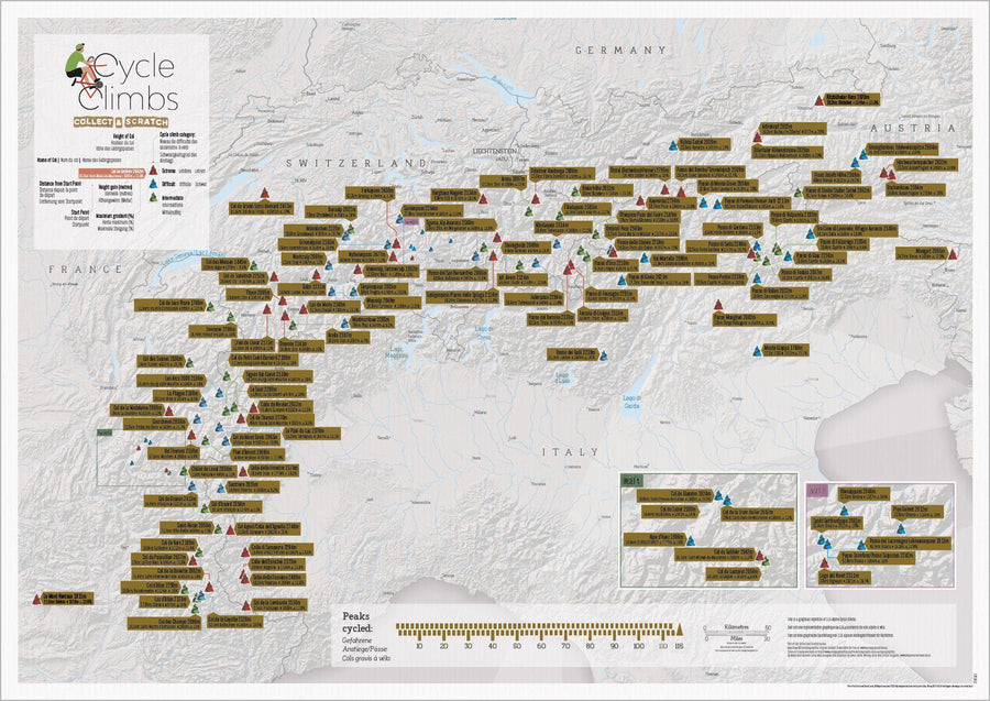 Carte murale à gratter (en anglais) - Les cols des Alpes (pour cyclistes) | Maps International carte murale petit tube Maps International 
