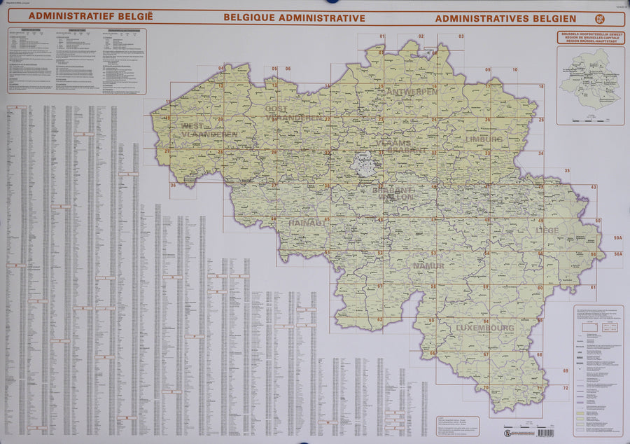 Carte murale - Belgique administrative (10 provinces) | NGI carte murale petit tube IGN Belgique 
