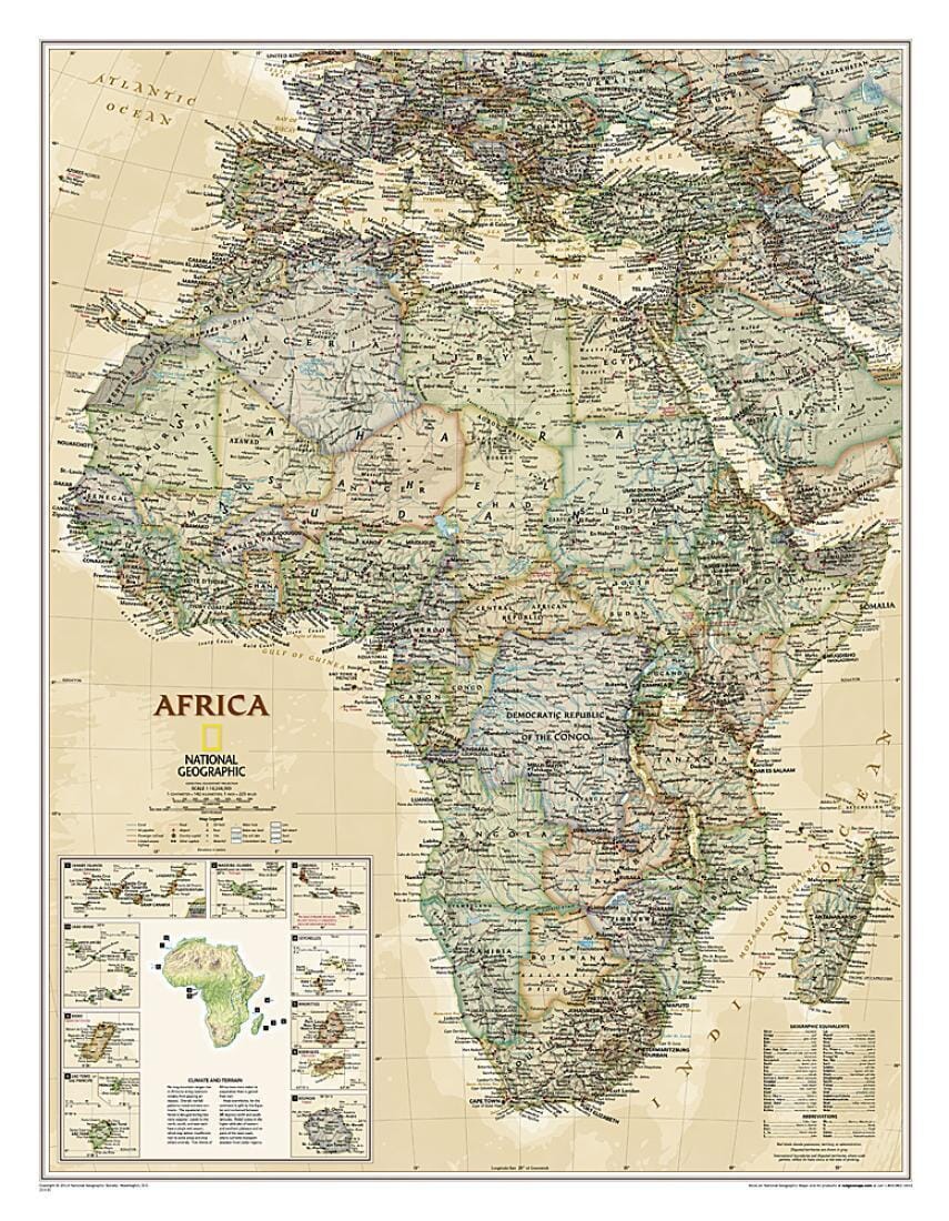 Wall Map of Africa, Executive, Sleeved | National Geographic Wall Map 