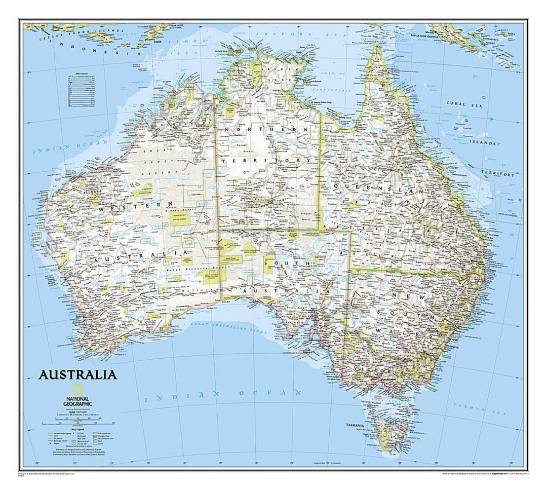 Wall map of Australia (Classic, Sleeved) | National Geographic