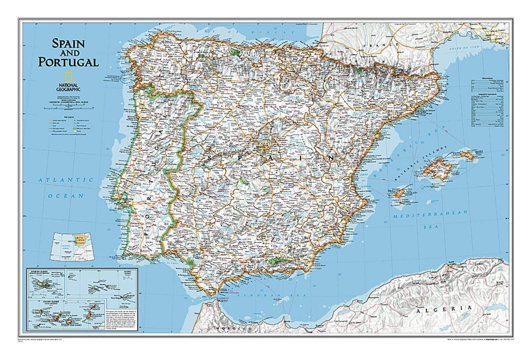 Wall map of Spain & Portugal (Classic, Sleeved) | National Geographic