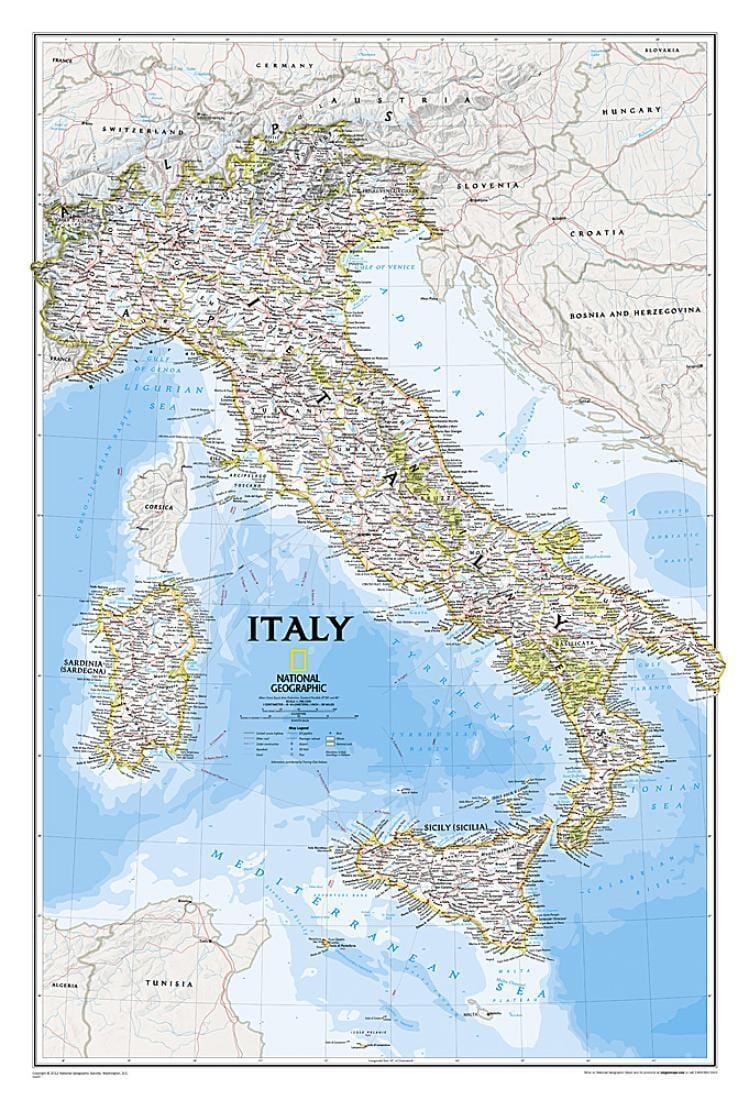 Wall map of Italy (Classic, Sleeved) | National Geographic