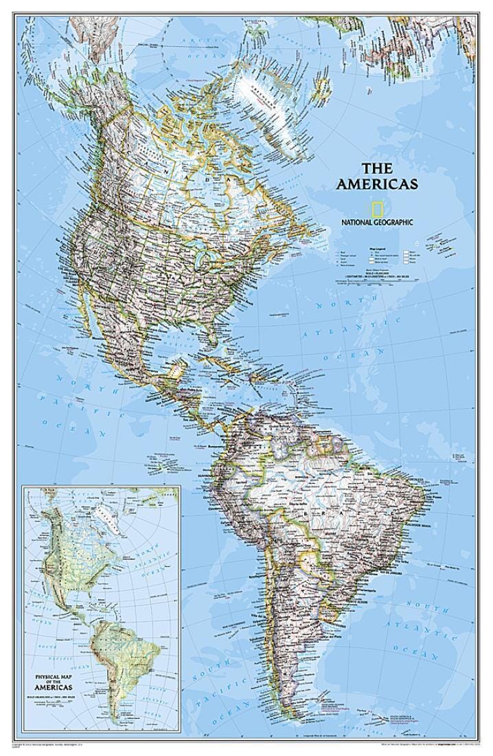 Wall map of Americas (Classic, Sleeved) | National Geographic