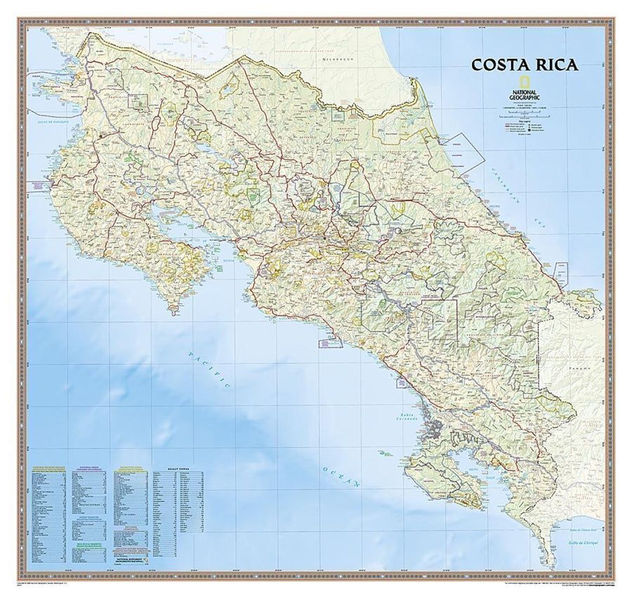 Wall map of Costa Rica (sleeved) | National Geographic