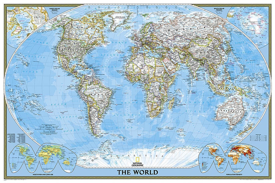 Wall map of The World (Classic, Poster-sized, Sleeved) | National Geographic