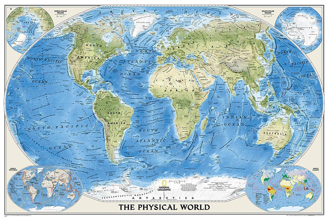 Wall map of The World (Physical, Sleeved) | National Geographic