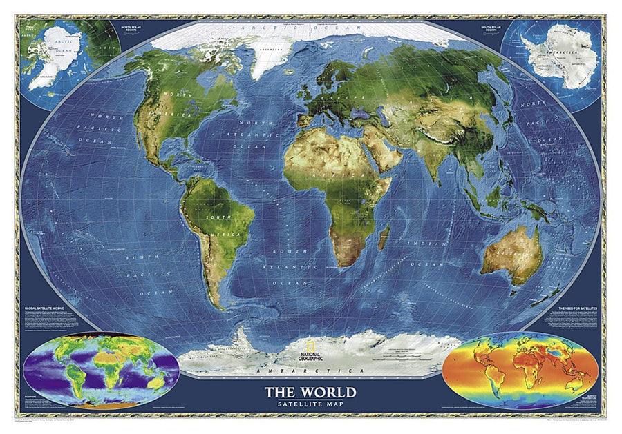 Wall map of The World (Satellite, Laminated) | National Geographic