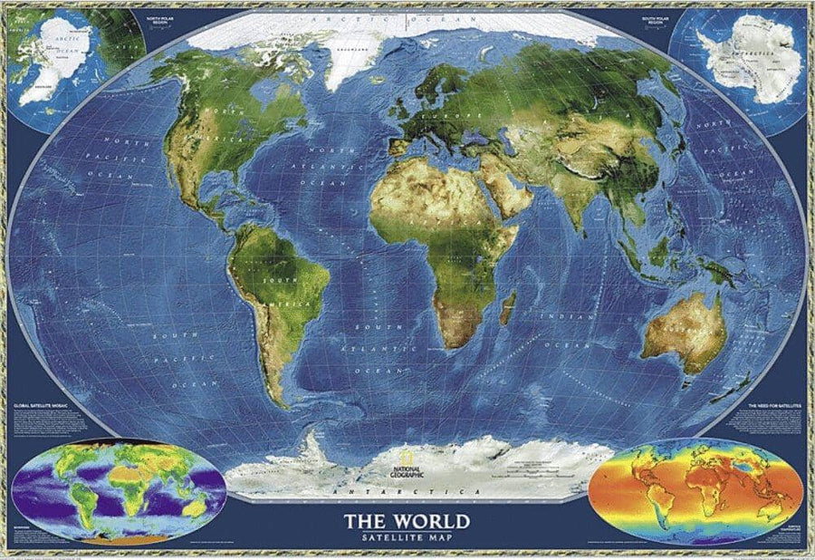 Wall map of The World (Satellite, Sleeved) | National Geographic