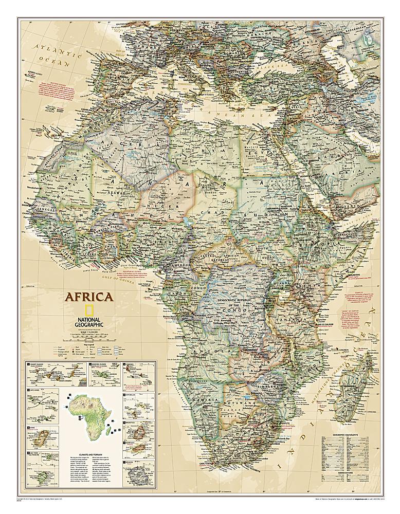 Carte murale (en anglais) - Afrique politique, style antique | National Geographic carte murale petit tube National Geographic Papier 