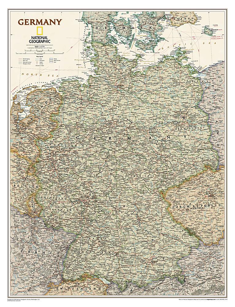 Carte murale (en anglais) - Allemagne, style antique | National Geographic carte murale petit tube National Geographic Papier 
