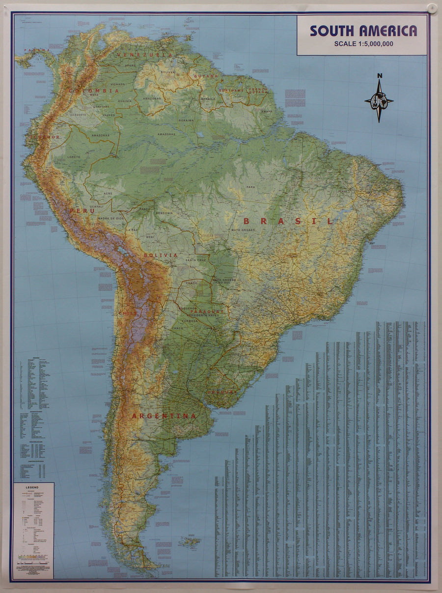 Carte murale (en anglais) - Amérique du Sud (physique) | ITM carte murale grand tube ITM 