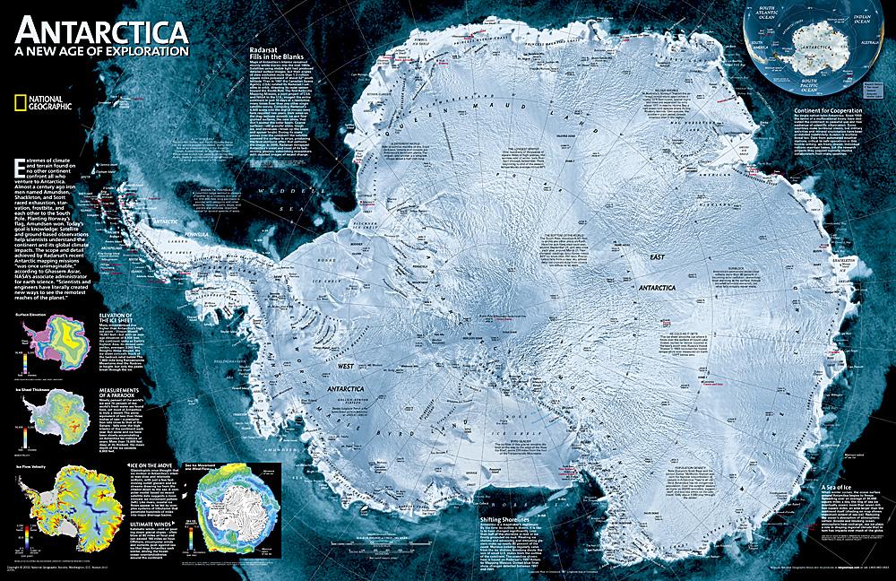 Carte murale (en anglais) - Antarctique satellite | National Geographic carte murale petit tube National Geographic Plastifiée 