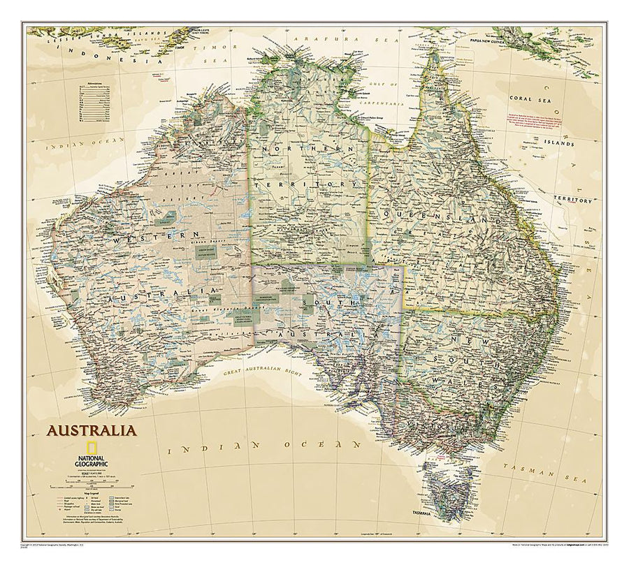 Carte murale (en anglais) - Australie politique, style antique | National Geographic carte murale petit tube National Geographic Papier 