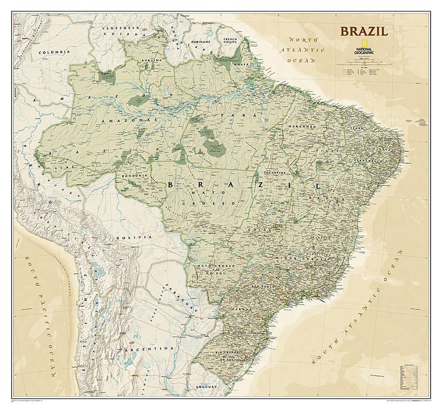 Carte murale (en anglais) - Brésil, style antique | National Geographic carte murale petit tube National Geographic Papier 