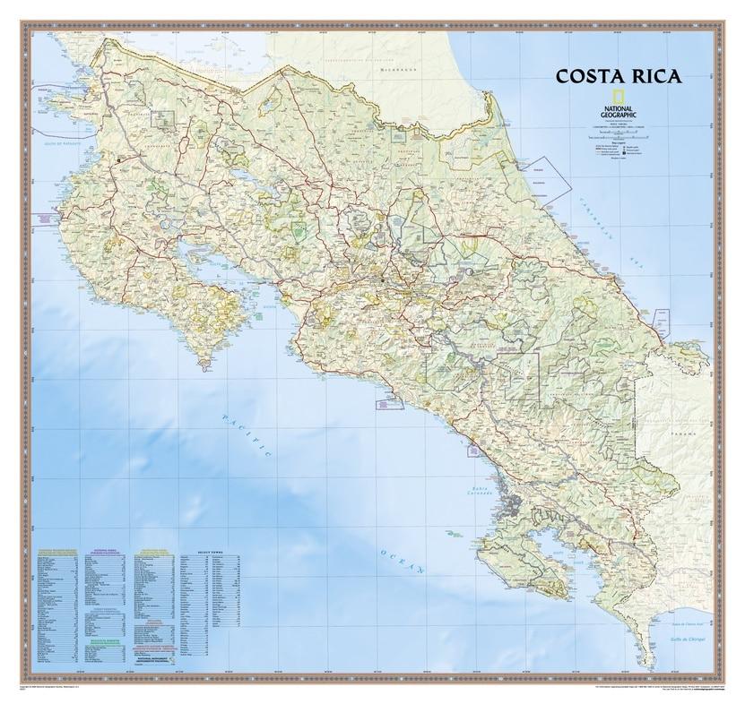 Carte murale (en anglais) - Costa Rica | National Geographic carte murale petit tube National Geographic Papier 