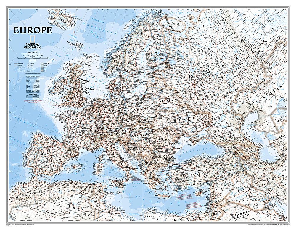 Carte murale (en anglais) - Europe politique, grand format | National Geographic carte murale petit tube National Geographic Plastifiée 