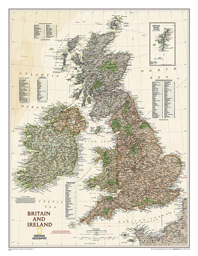 Carte murale (en anglais) - Grande -Bretagne, Irlande, style antique | National Geographic carte murale petit tube National Geographic Papier 