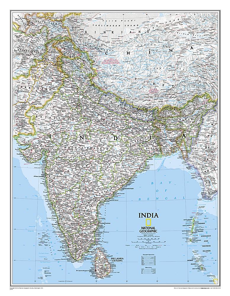 Carte murale (en anglais) - Inde | National Geographic carte murale petit tube National Geographic Plastifiée 
