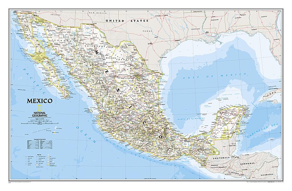Carte murale (en anglais) - Mexique | National Geographic carte murale petit tube National Geographic Papier 