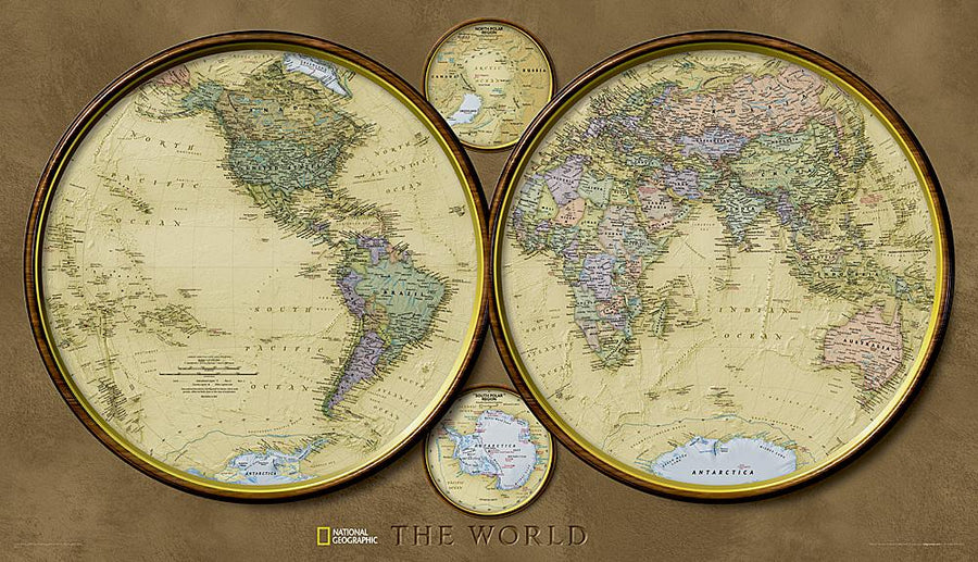 Carte murale (en anglais) - Monde, les 2 Hémisphères | National Geographic carte murale petit tube National Geographic Papier 