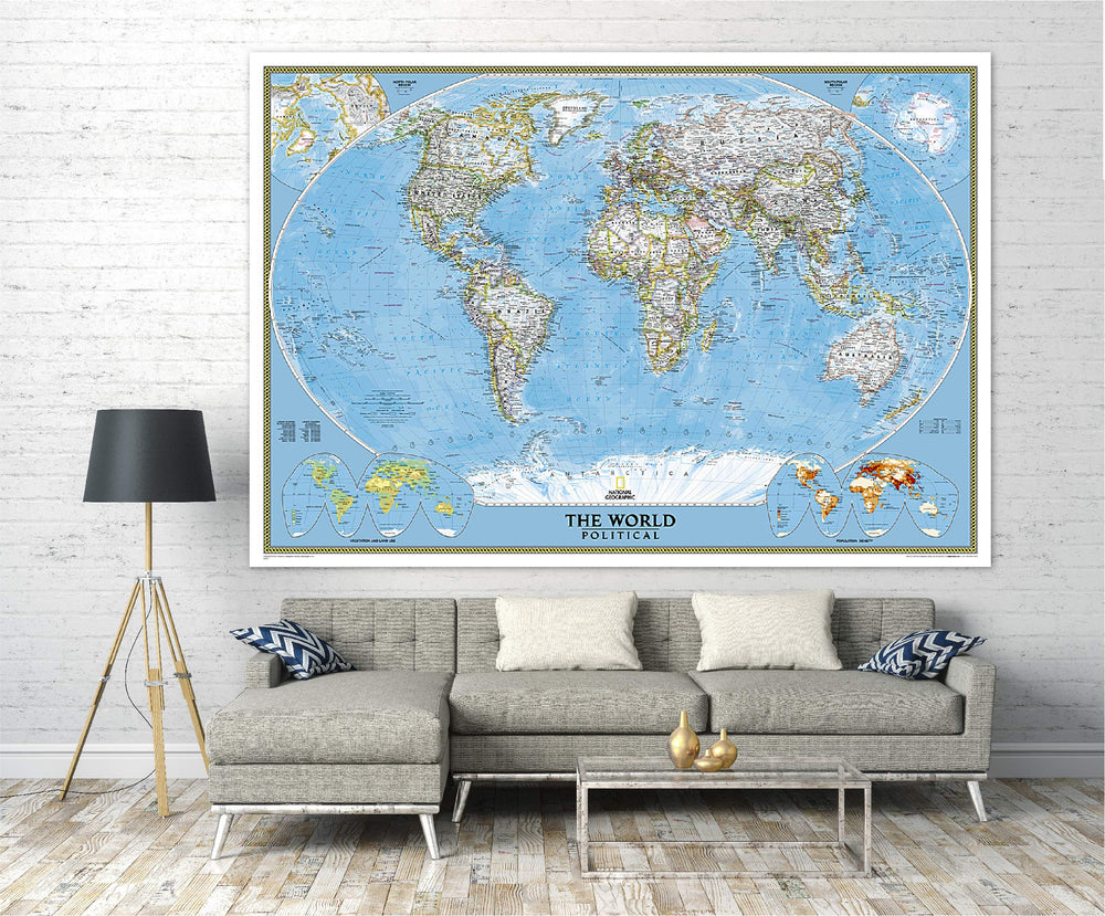 Carte murale (en anglais) - Monde politique - 278 x 194 cm (format XL - 3 feuilles style papier peint) - à coller | National Geographic carte murale grand tube National Geographic 