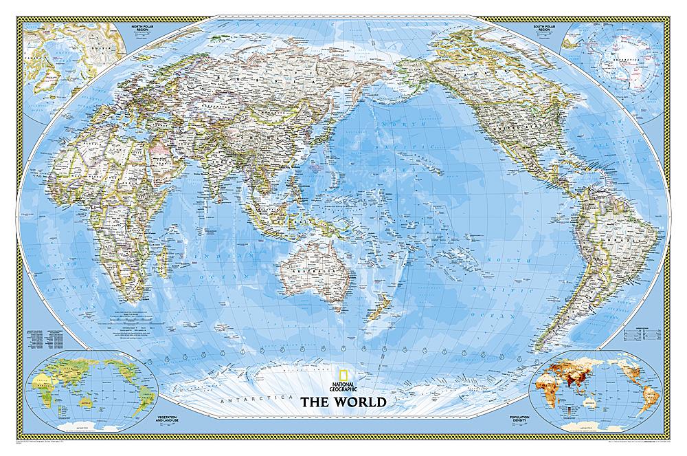 Carte murale (en anglais) - Monde politique centré sur le Pacifique (en anglais), format standard | National Geographic carte murale petit tube National Geographic Plastifiée 