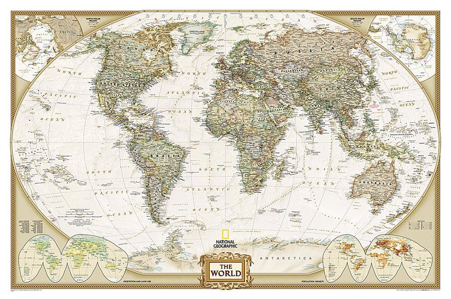Carte murale (en anglais) - Monde politique, style antique, format standard | National Geographic carte murale petit tube National Geographic Papier 
