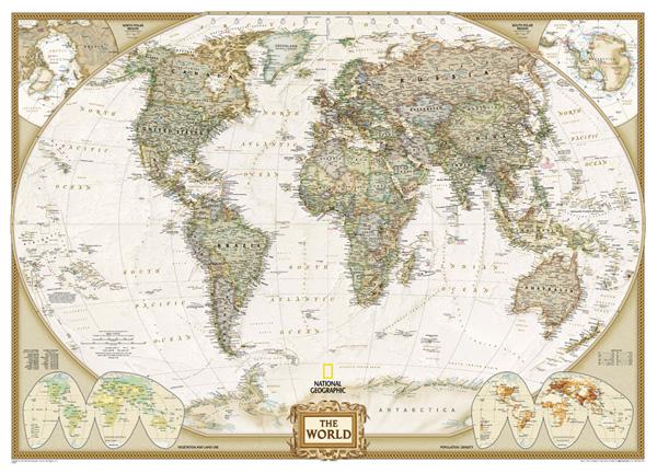 Carte murale (en anglais) - Monde politique, style antique, format XL (3 feuilles style papier peint) - à coller | National Geographic carte murale grand tube National Geographic 