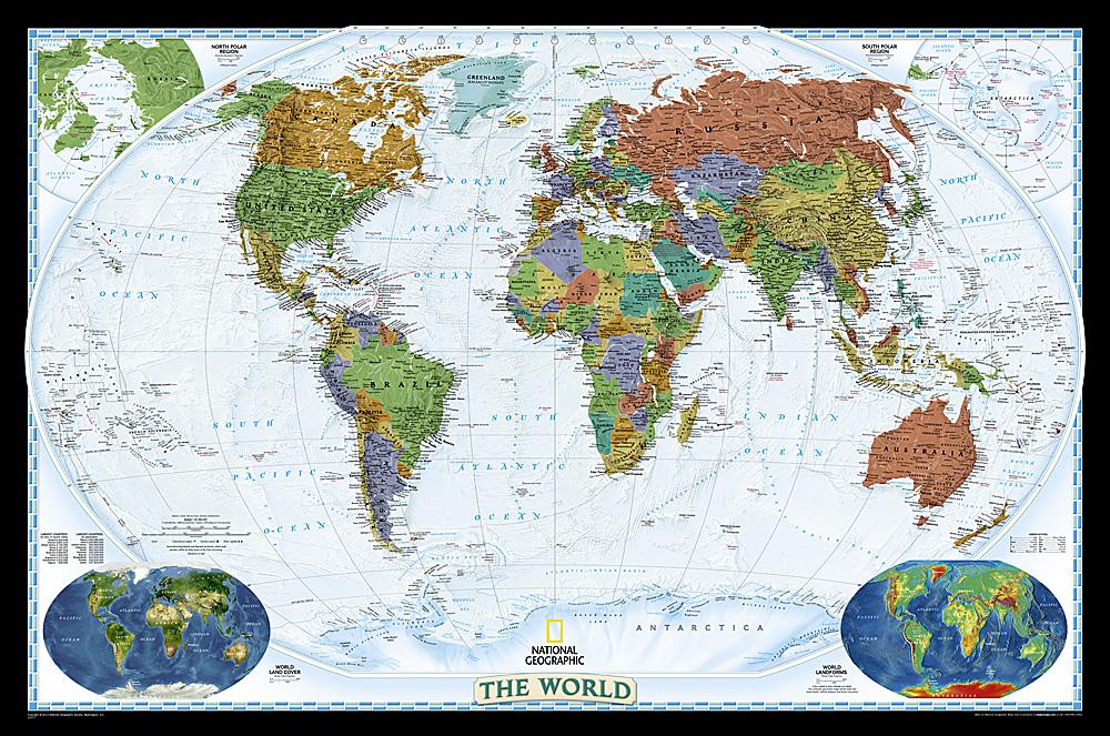 Carte murale (en anglais) - Monde politique, style décoratif, format standard | National Geographic carte murale petit tube National Geographic Papier 