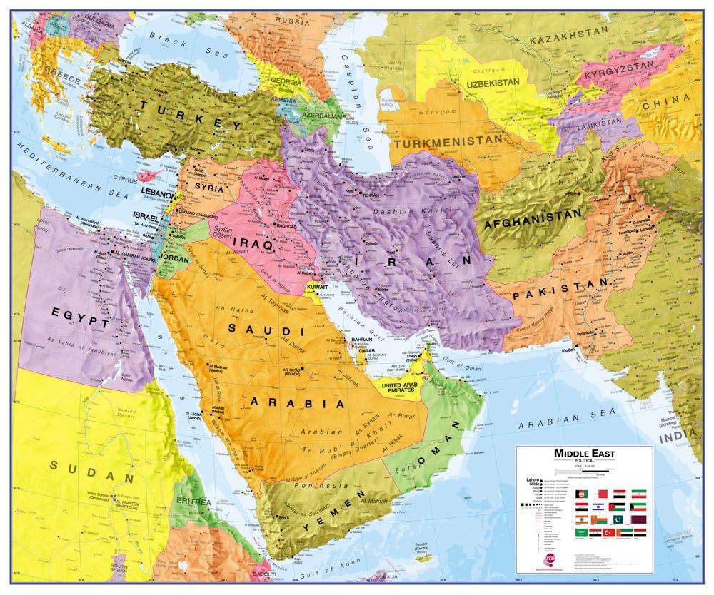Carte murale (en anglais) - Moyen Orient politique - 120 x 100 cm | Maps International carte murale grand tube Maps International Papier 