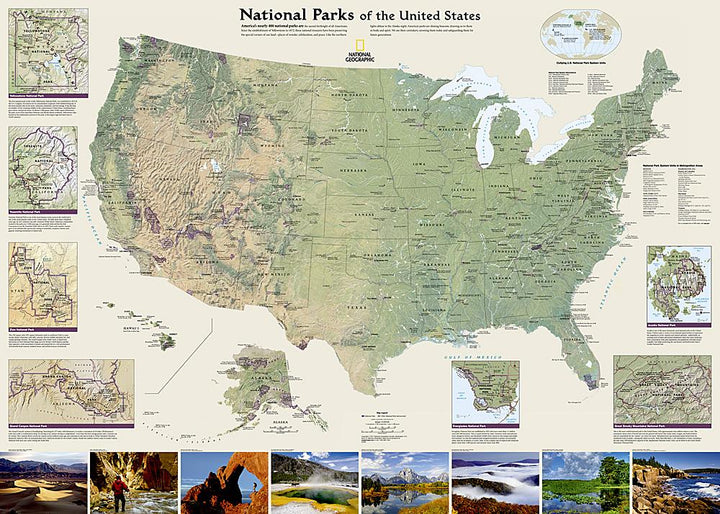 Carte murale (en anglais) - Parcs Nationaux des Etats Unis | National Geographic carte murale petit tube National Geographic Papier 