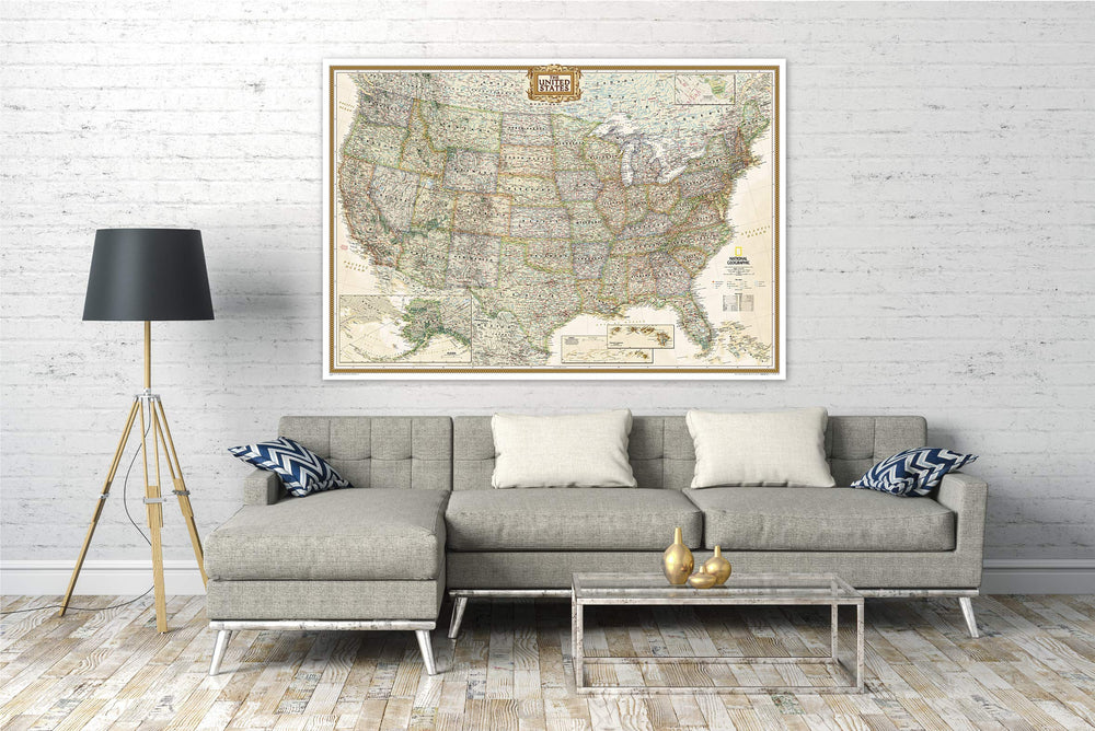 Carte murale (en anglais) - USA politique, style antique, grand format - 176 x 122 cm | National Geographic carte murale grand tube National Geographic 