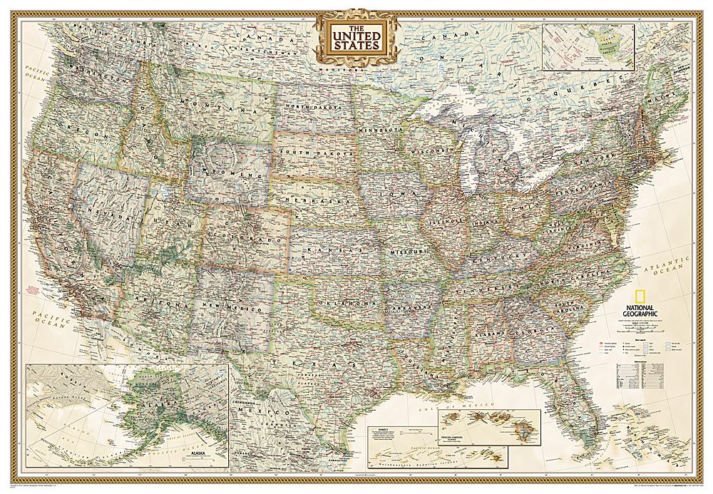 Carte murale (en anglais) - USA politique, style antique, grand format | National Geographic carte murale grand tube National Geographic Papier 