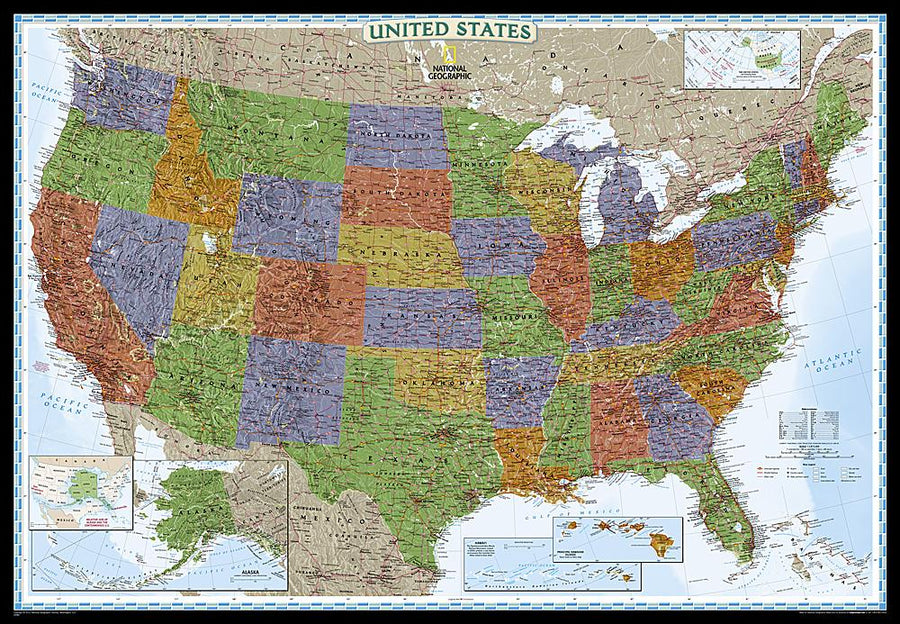 Carte murale (en anglais) - USA politique, style décoratif, grand format | National Geographic carte murale grand tube National Geographic Plastifiée 