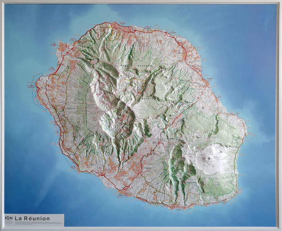 Carte murale en relief - Ile de la Réunion | IGN carte relief grande dimension IGN 