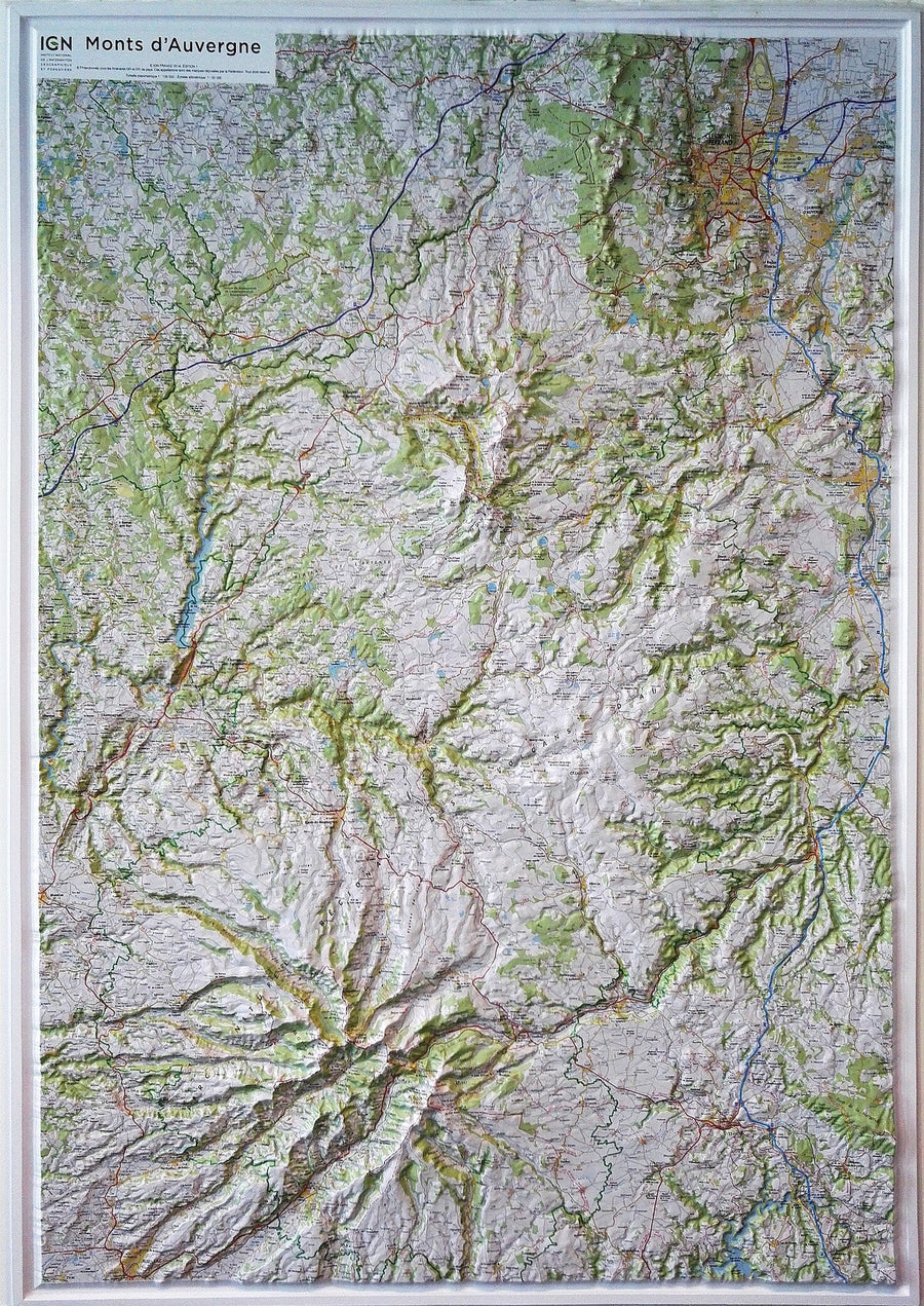 Carte murale en relief - Monts d'Auvergne - 80 x 113 cm | IGN carte relief grande dimension IGN 