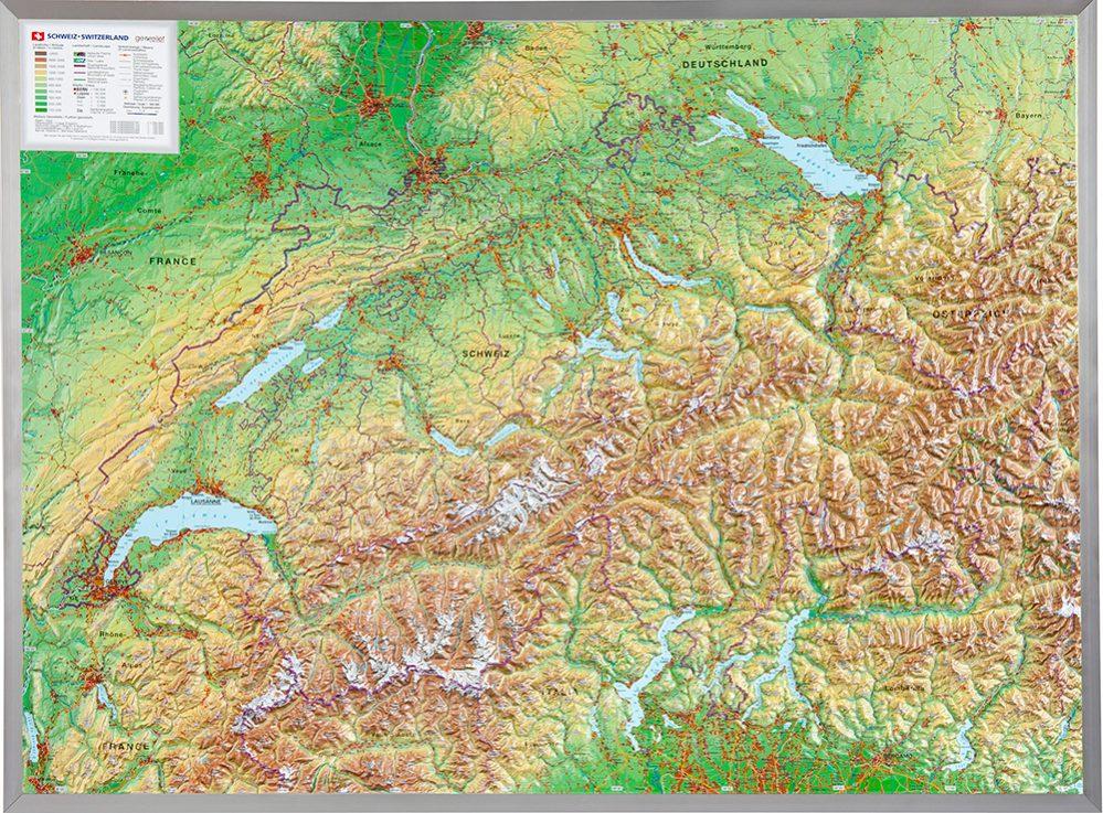 Carte murale en relief - Suisse (en anglais) | Georelief carte relief Georelief Avec cadre aluminium 
