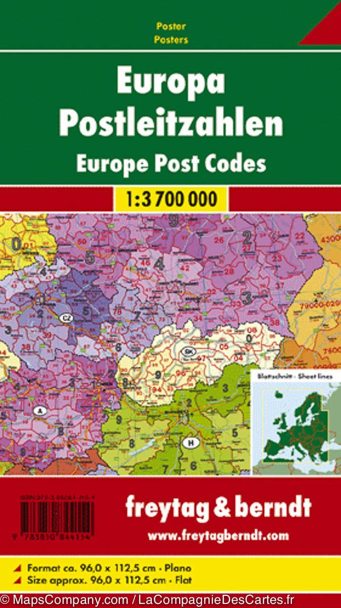 Carte murale - Europe (codes postaux) - 96 x 112,5 cm | Freytag & Berndt carte murale petit tube Freytag & Berndt 