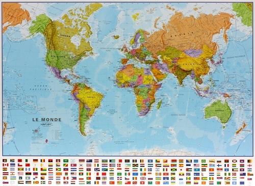 Carte murale - Monde politique (avec drapeaux) - 136 x 100 cm, avec lattes de maintien en bois | Maps International carte murale grand tube Maps International 