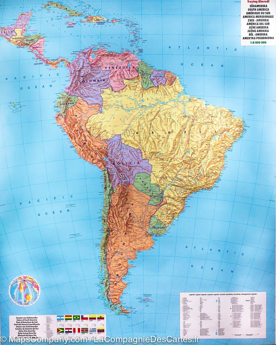 Carte murale papier – Amérique du Sud – 97 x 123,5 cm | Freytag &amp; Berndt - La Compagnie des Cartes