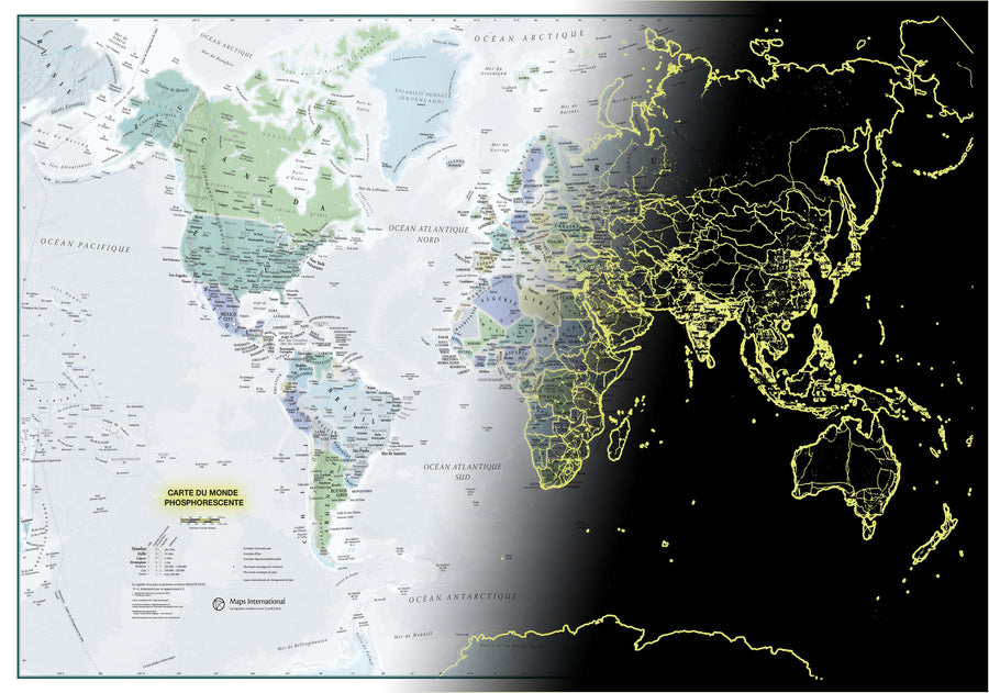 Carte murale phosphorescente - Le Monde (en français) | Maps International carte murale petit tube Maps International 
