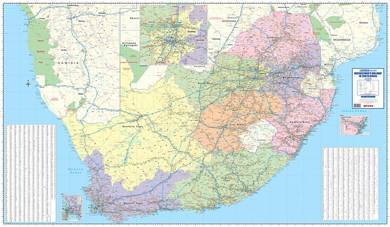 Carte murale plastifiée (en anglais) - Afrique du Sud pour bussinessman's (4 feuilles) | MapStudio carte murale grand tube MapStudio 