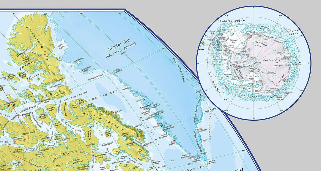 Carte murale plastifiée (en anglais) - Monde politique centré sur le Pacifique - 136 x 100 cm, avec profilés aluminium | Maps International carte murale grand tube Maps International 