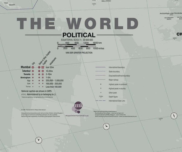Carte murale plastifiée (en anglais) - Monde politique "executif" - 136 x 84 cm, avec lattes de maintien en bois | Maps International carte murale grand tube Maps International 