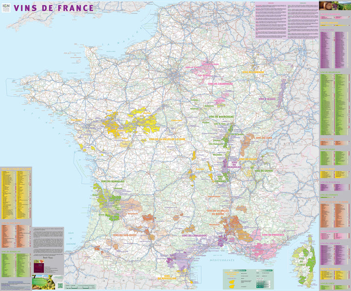 Carte murale plastifiée - Les vins de France | IGN carte murale petit tube IGN 