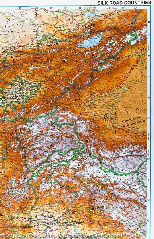 Carte murale plastifiée - Route de la Soie (géographique) | Gizi Map carte murale grand tube Gizi Map 